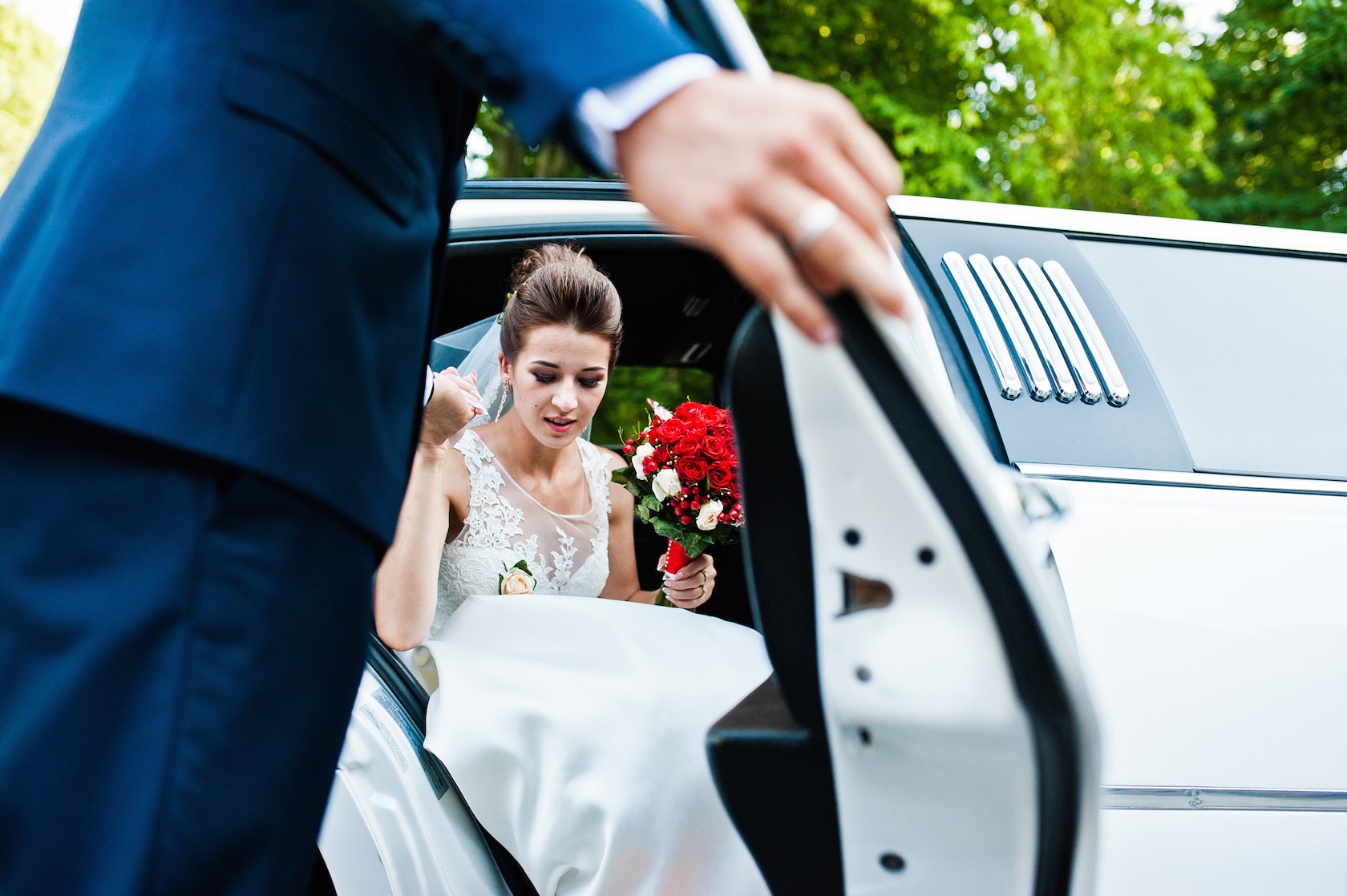 bride inside the limousine