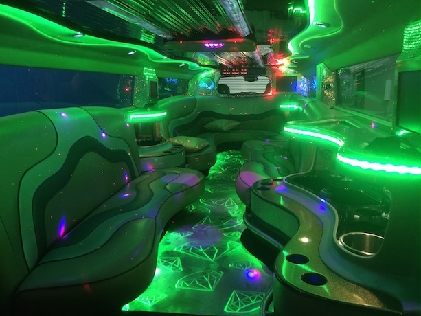 inside the sunset jewel hummer limo green light