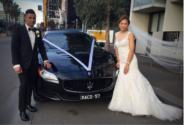 newly wed outside the limo